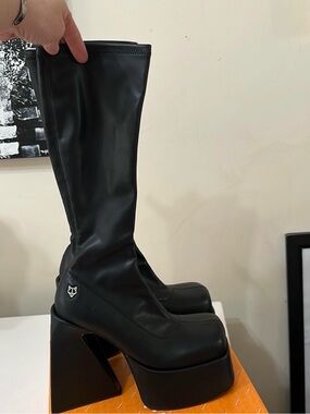 Naked Wolfe Black Platform Knee-High Heeled Boots